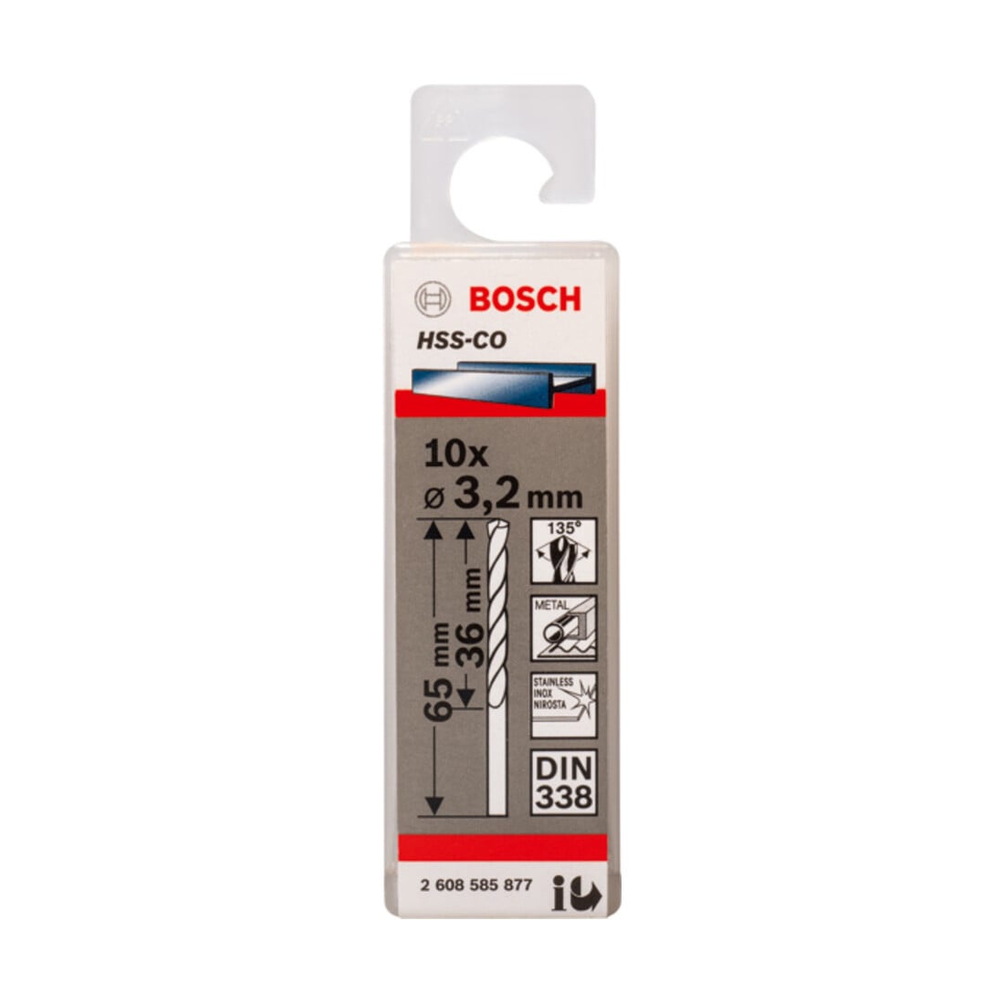 Bosch Metallbohrer HSS-Co DIN 338 3,2 x 36 x 65 mm