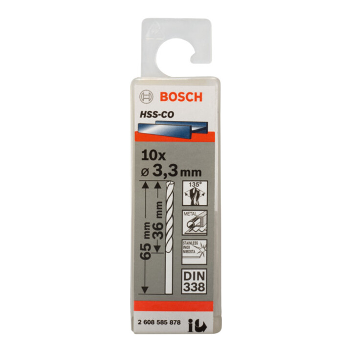 Bosch Metallbohrer HSS-Co DIN 338 3,3 x 36 x 65 mm