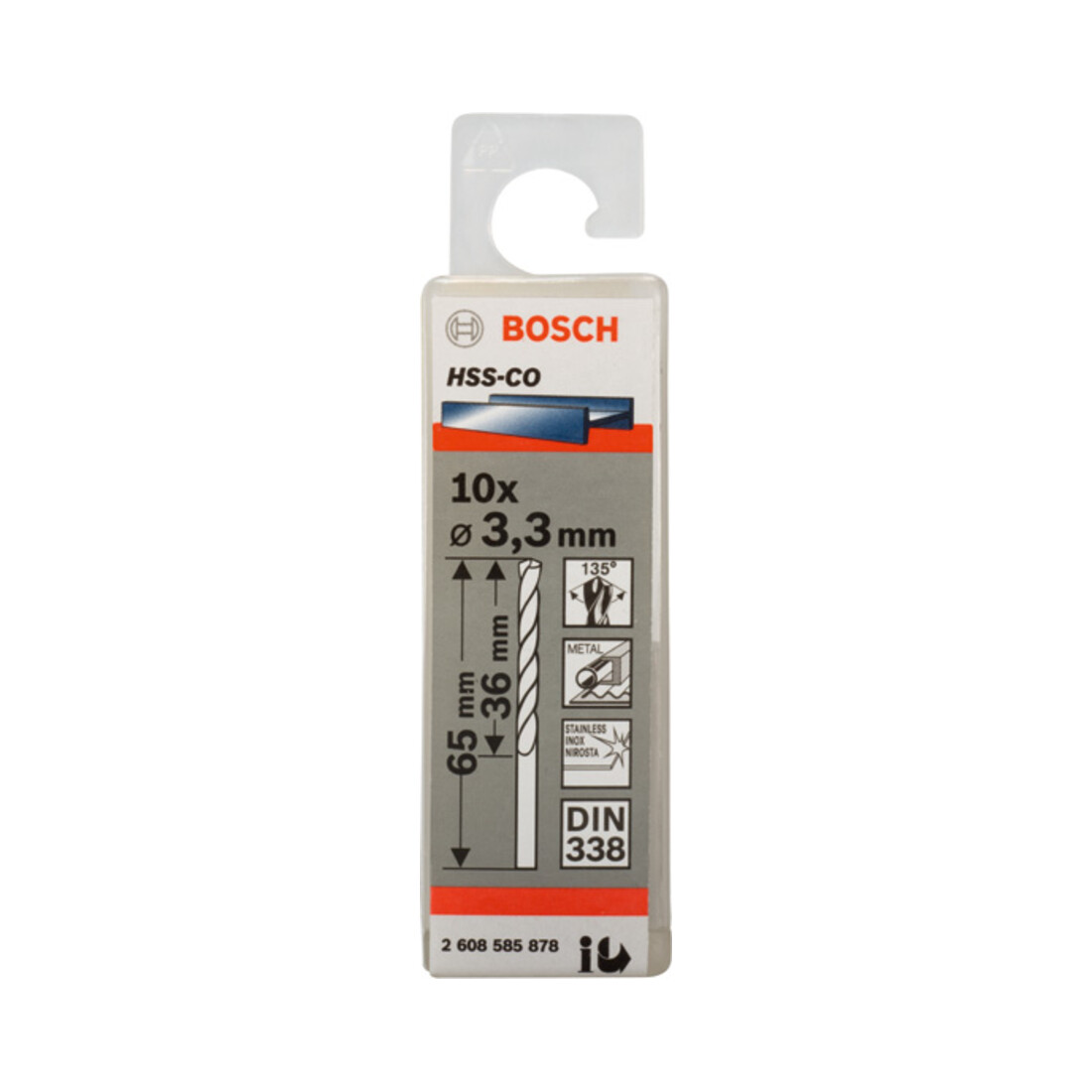 Bosch Metallbohrer HSS-Co DIN 338 3,3 x 36 x 65 mm