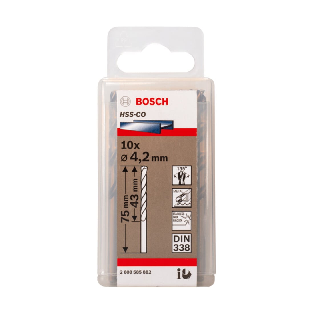 Bosch Metallbohrer HSS-Co DIN 338 4,2 x 43 x 75 mm