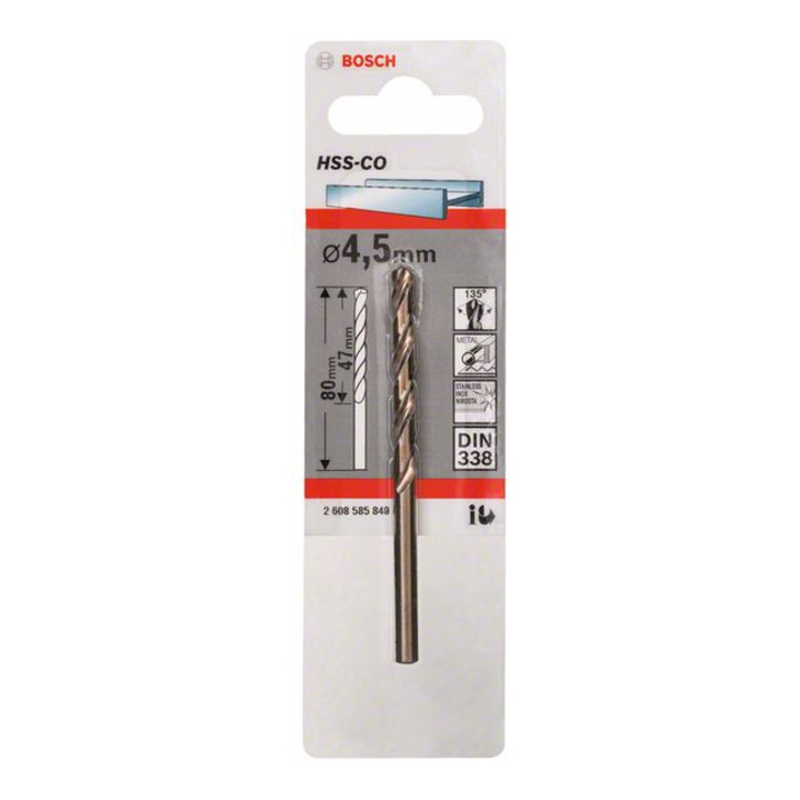 Bosch Metallbohrer HSS-Co, DIN 338, 4,5 x 47 x 80 mm