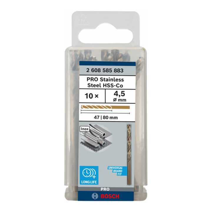 Bosch Metallbohrer HSS-Co, DIN 338, 4,5 x 47 x 80 mm