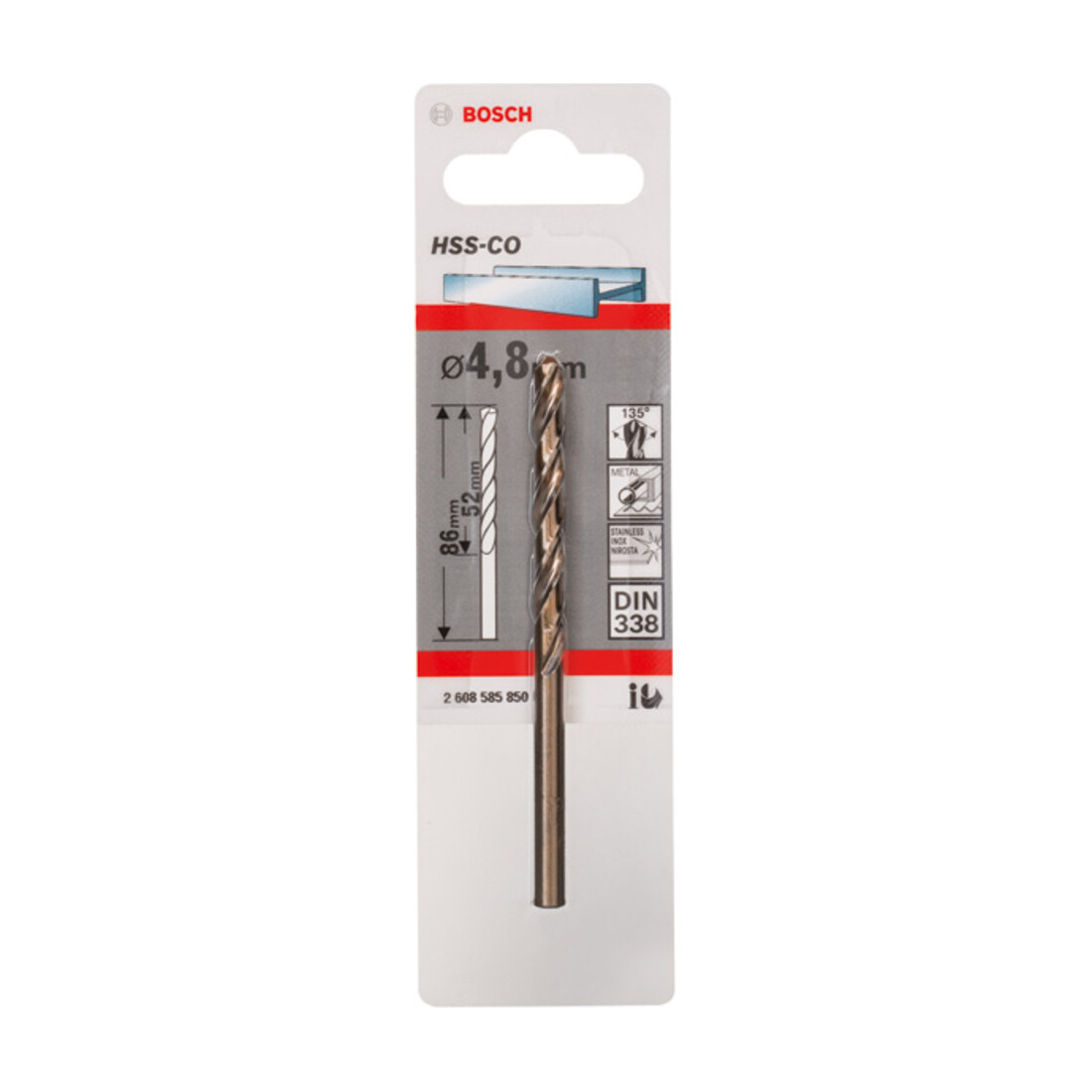 Bosch Metallbohrer HSS-Co, DIN 338, 4,8 x 52 x 86 mm