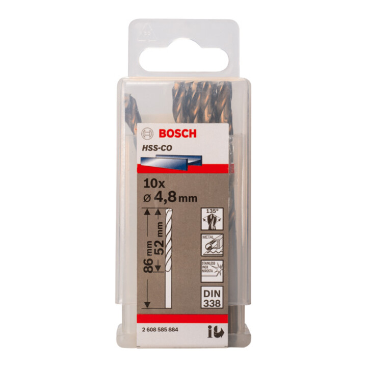 Bosch Metallbohrer HSS-Co, DIN 338, 4,8 x 52 x 86 mm