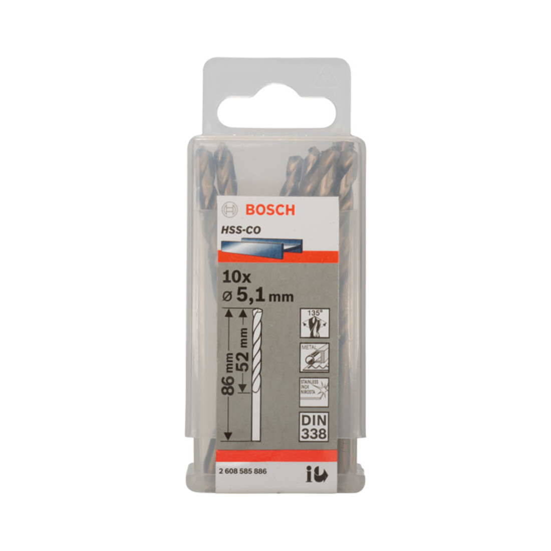 Bosch Metallbohrer HSS-Co DIN 338 5,1 x 52 x 86 mm