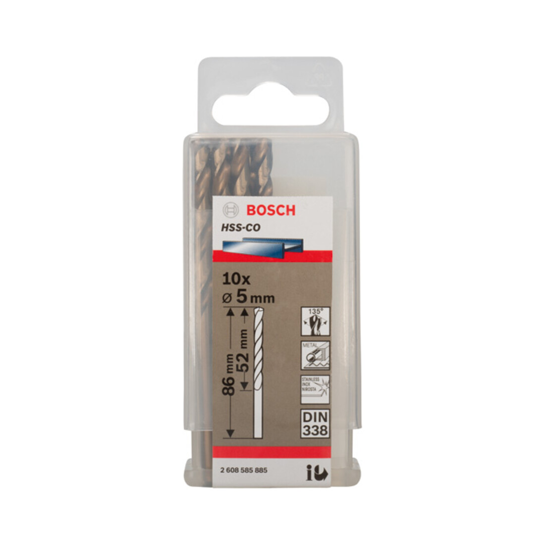 Bosch Metallbohrer HSS-Co, DIN 338, 5 x 52 x 86 mm