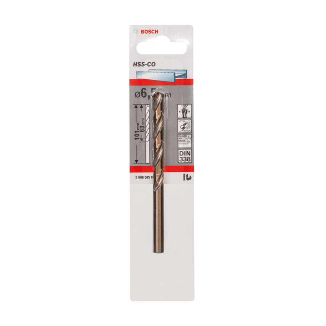 Bosch Metallbohrer HSS-Co, DIN 338, 6,5 x 63 x 101 mm