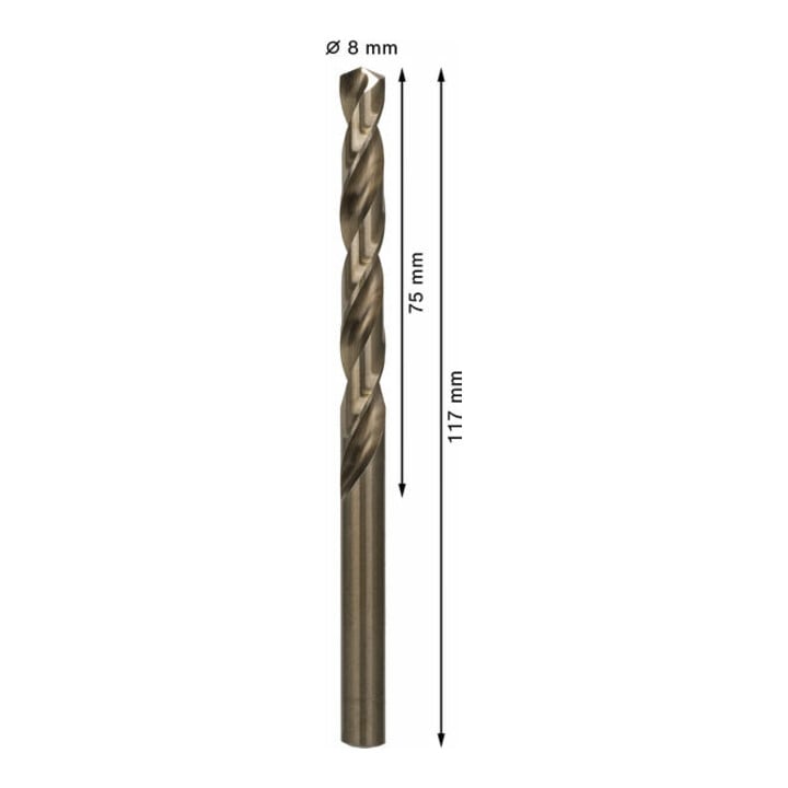 Bosch Metallbohrer HSS-Co, DIN 338, 8 x 75 x 117 mm