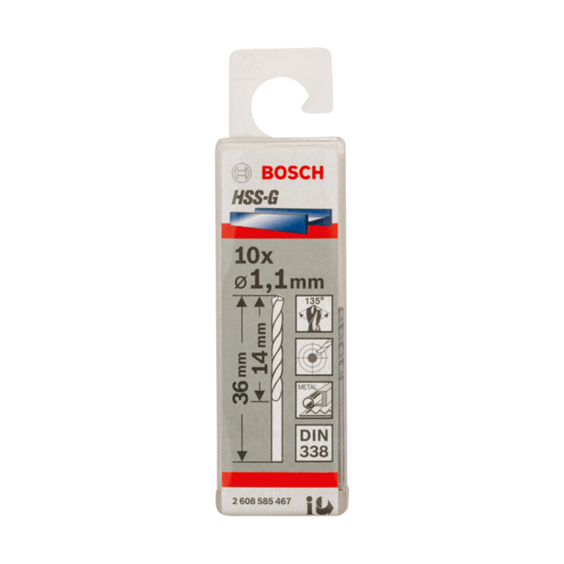 Bosch Metallbohrer HSS-G DIN 338 1,1 x 14 x 36 mm