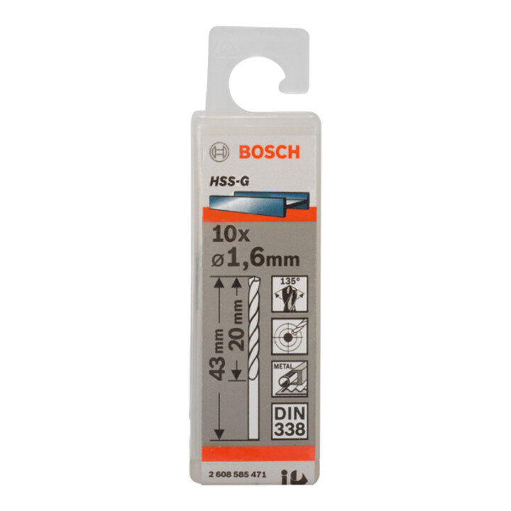 Bosch Metallbohrer HSS-G DIN 338 1,6 x 20 x 43 mm