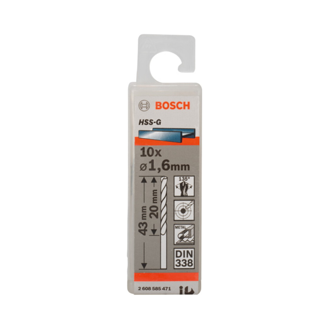 Bosch Metallbohrer HSS-G DIN 338 1,6 x 20 x 43 mm