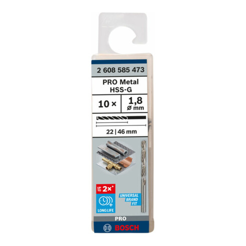 Bosch Metallbohrer HSS-G DIN 338 1,8 x 22 x 46 mm
