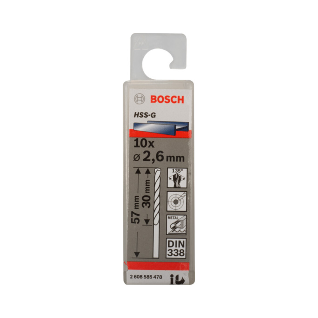Bosch Metallbohrer HSS-G DIN 338 2,6 x 30 x 57 mm
