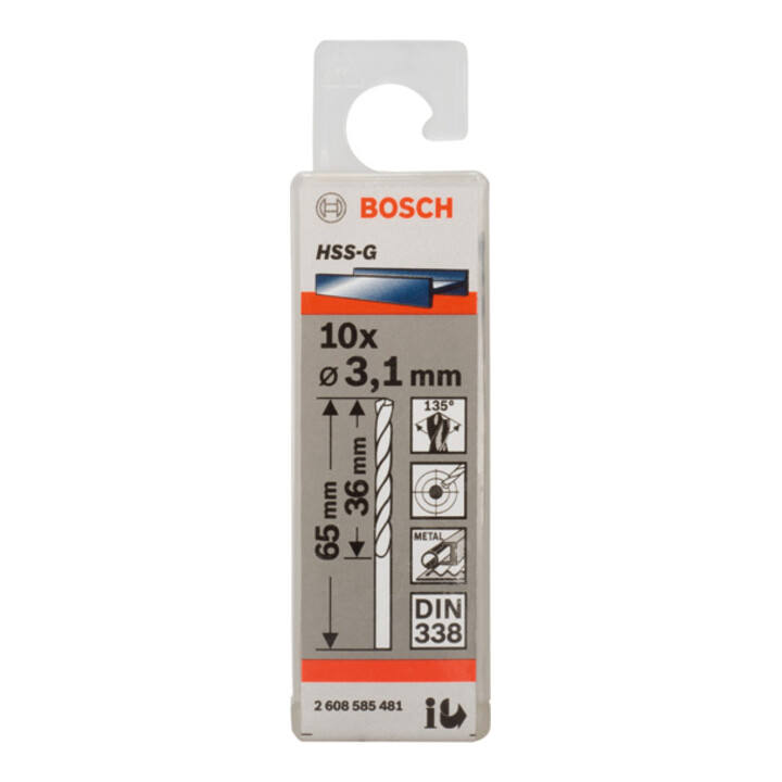 Bosch Metallbohrer HSS-G DIN 338 3,1 x 36 x 65 mm