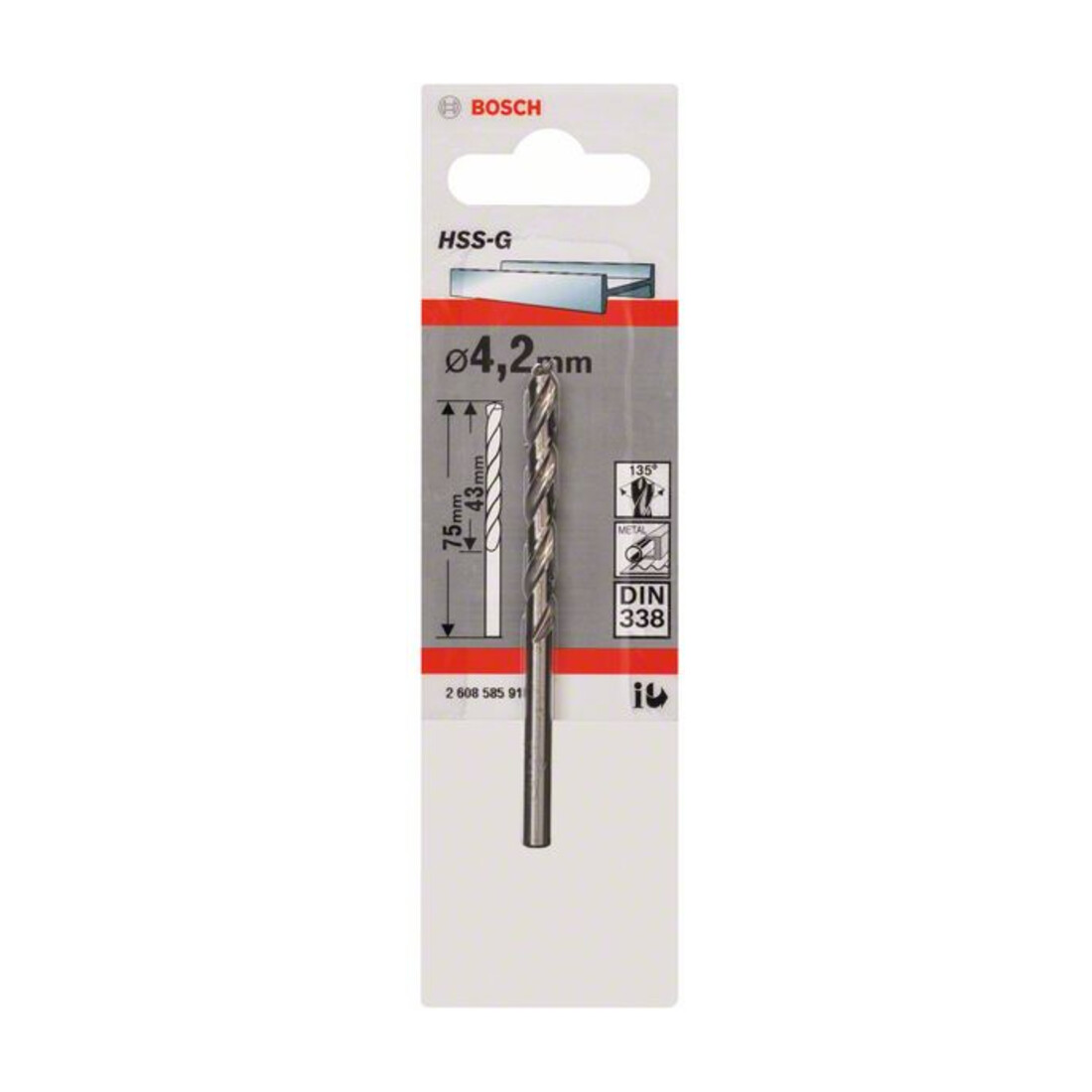 Bosch Metallbohrer HSS-G, DIN 338, 4,2 x 43 x 75 mm