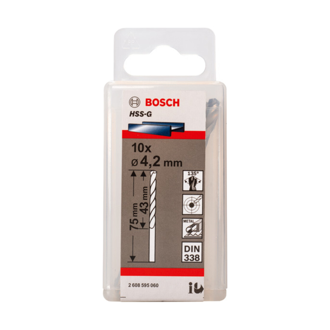 Bosch Metallbohrer HSS-G, DIN 338, 4,2 x 43 x 75 mm