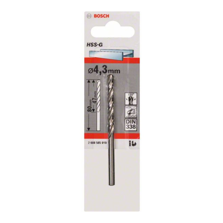 Bosch Metallbohrer HSS-G, DIN 338, 4,3 x 47 x 80 mm