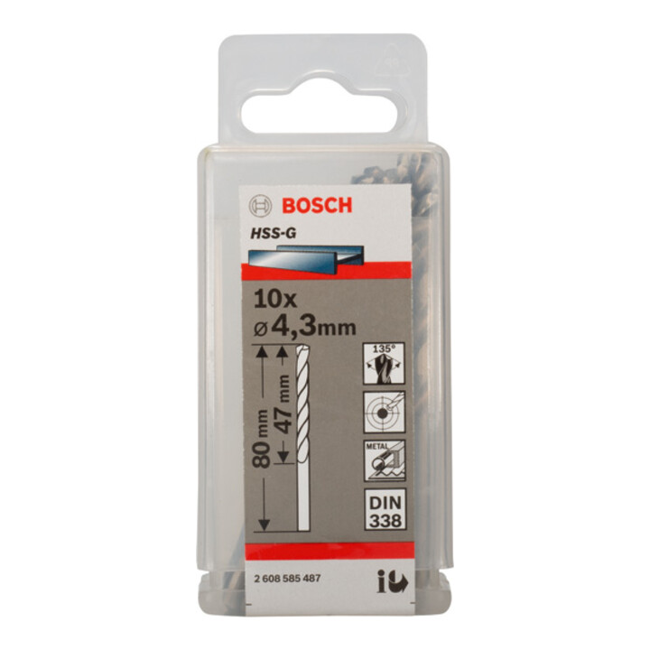 Bosch Metallbohrer HSS-G, DIN 338, 4,3 x 47 x 80 mm