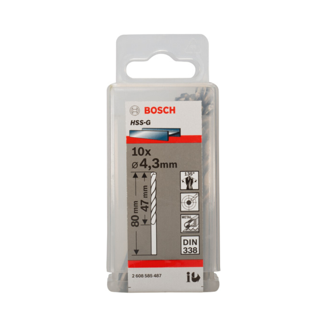 Bosch Metallbohrer HSS-G, DIN 338, 4,3 x 47 x 80 mm