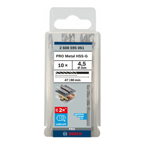 Bosch Metallbohrer HSS-G, DIN 338, 4,5 x 47 x 80 mm
