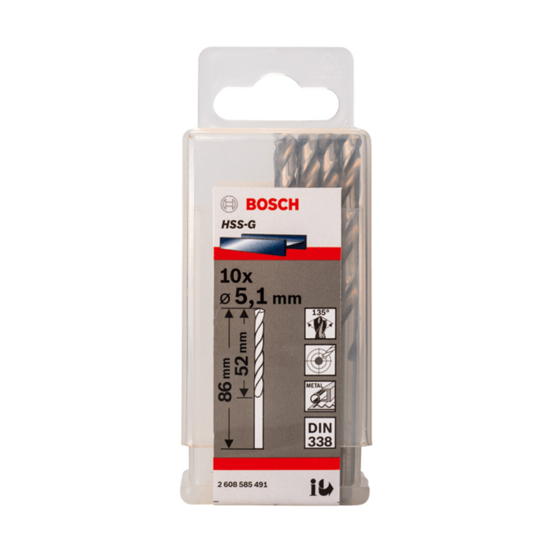 Bosch Metallbohrer HSS-G, DIN 338, 5,1 x 52 x 86 mm