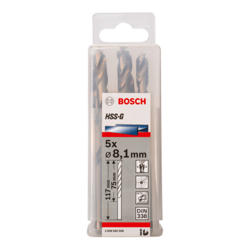 Bosch Metallbohrer HSS-G DIN 338 8,1 x 75 x 117 mm