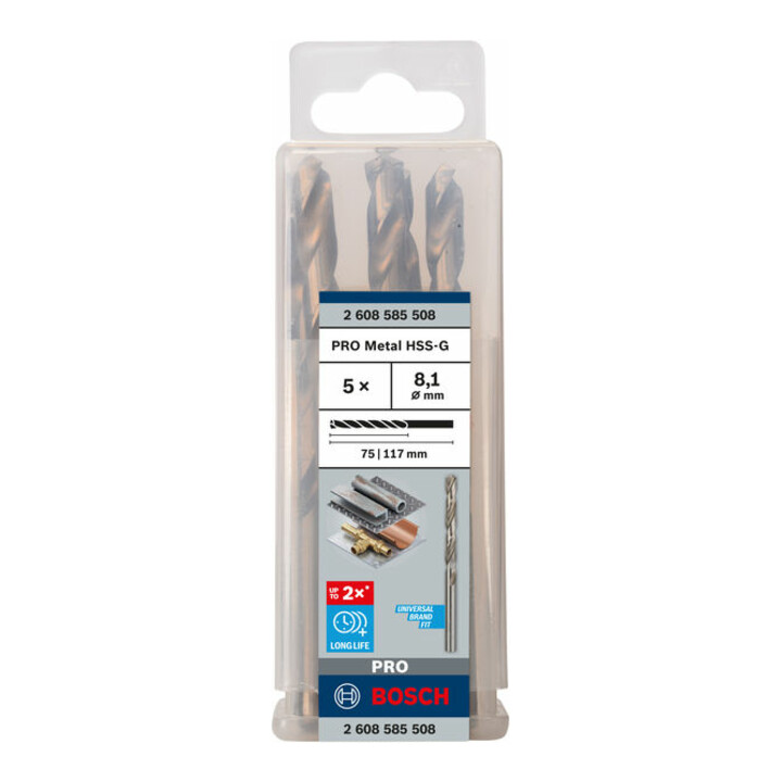 Bosch Metallbohrer HSS-G DIN 338 8,1 x 75 x 117 mm