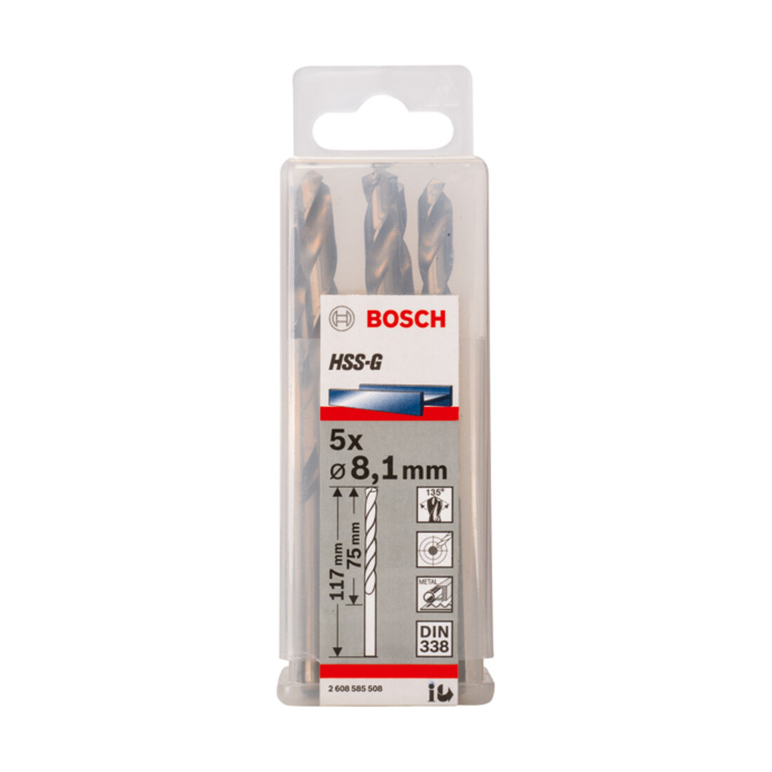 Bosch Metallbohrer HSS-G DIN 338 8,1 x 75 x 117 mm