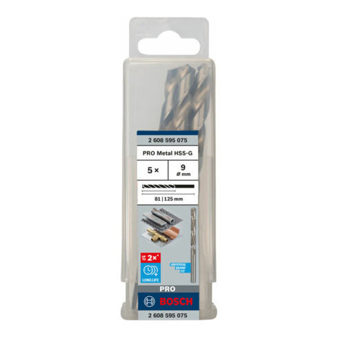 Bosch Metallbohrer HSS-G, DIN 338, 9 x 81 x 125 mm