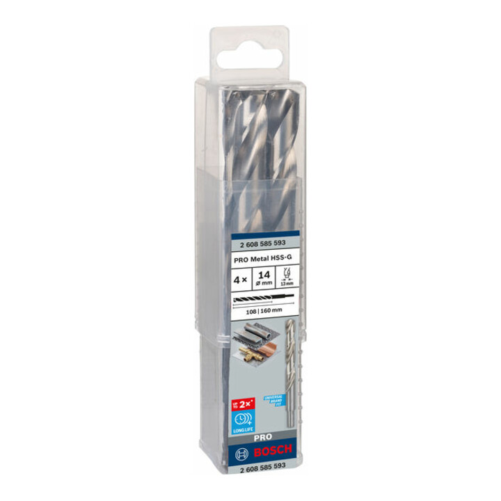 Bosch Metallbohrer HSS-G DIN 338 mit reduziertem Schaft 14 x 108 x 160 mm