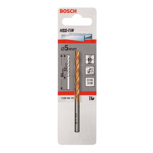 Bosch Metallbohrer HSS-TiN DIN 338 5 x 52 x 86 mm