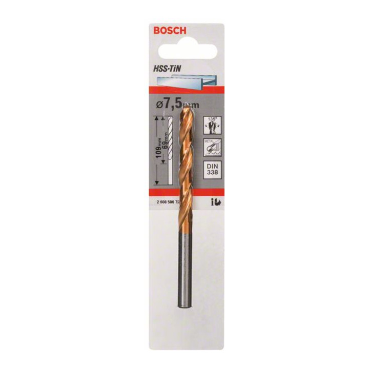 Bosch Metallbohrer HSS-TiN DIN 338 7,5 x 69 x 109 mm