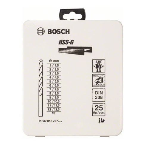 Bosch Metallbohrer-Set HSS-G DIN 338 135°, 25-teilig 1 - 13 mm Metallkassette