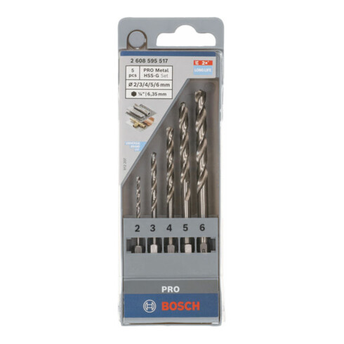 Bosch Metallbohrer-Set HSS-G, DIN 338 mit Sechskantschaft, 135°, 2 - 6 mm