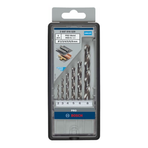Bosch Metallbohrer-Set Robust Line HSS-G DIN 135 135°, 6-teilig 2 - 8 mm