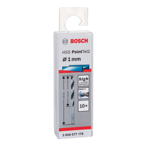 Bosch Metallspiralbohrer HSS PointTeQ, DIN 338, 1,0 mm, 2er-Pack