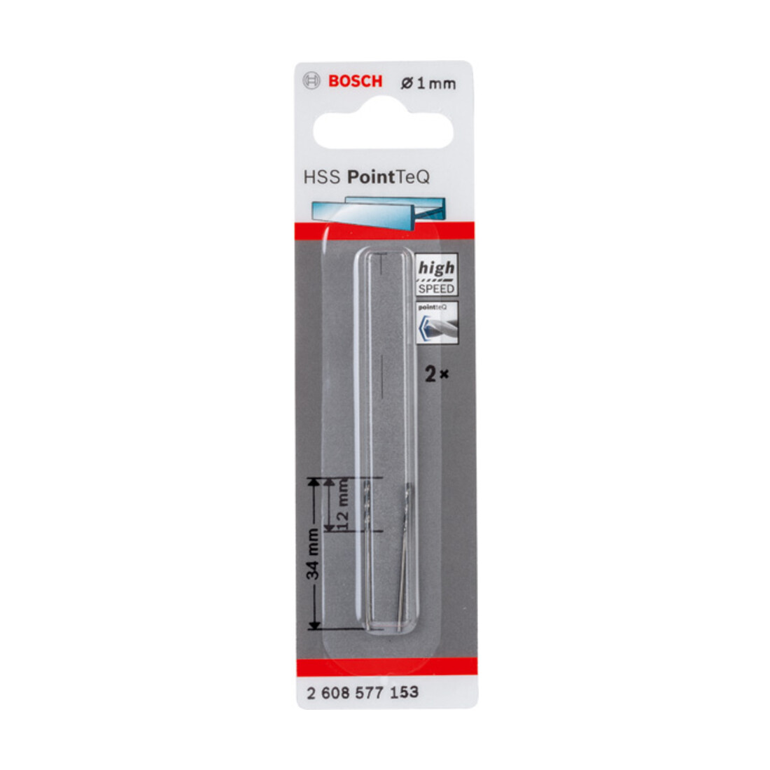Bosch Metallspiralbohrer HSS PointTeQ, DIN 338, 1,0 mm, 2er-Pack