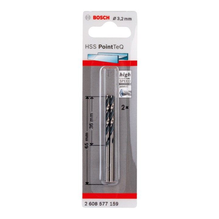 Bosch Metallspiralbohrer HSS PointTeQ, DIN 338, 3,2 mm, 2er-Pack