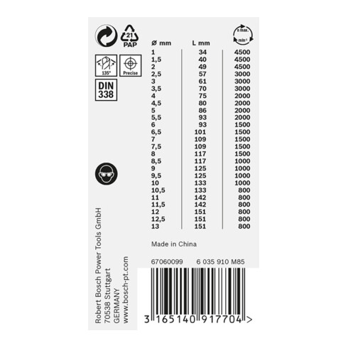 Bosch Metallspiralbohrer HSS-Set PointTeQ DIN 338 25-teilige ProBox