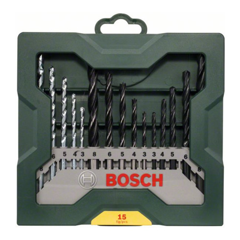 Bosch Mini-X-Line gemengde set, 5 steen-, 5 metaal-, 5 houtboren