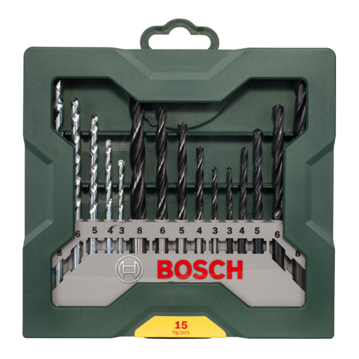 Bosch Mini-X-Line gemengde set, 5 steen-, 5 metaal-, 5 houtboren