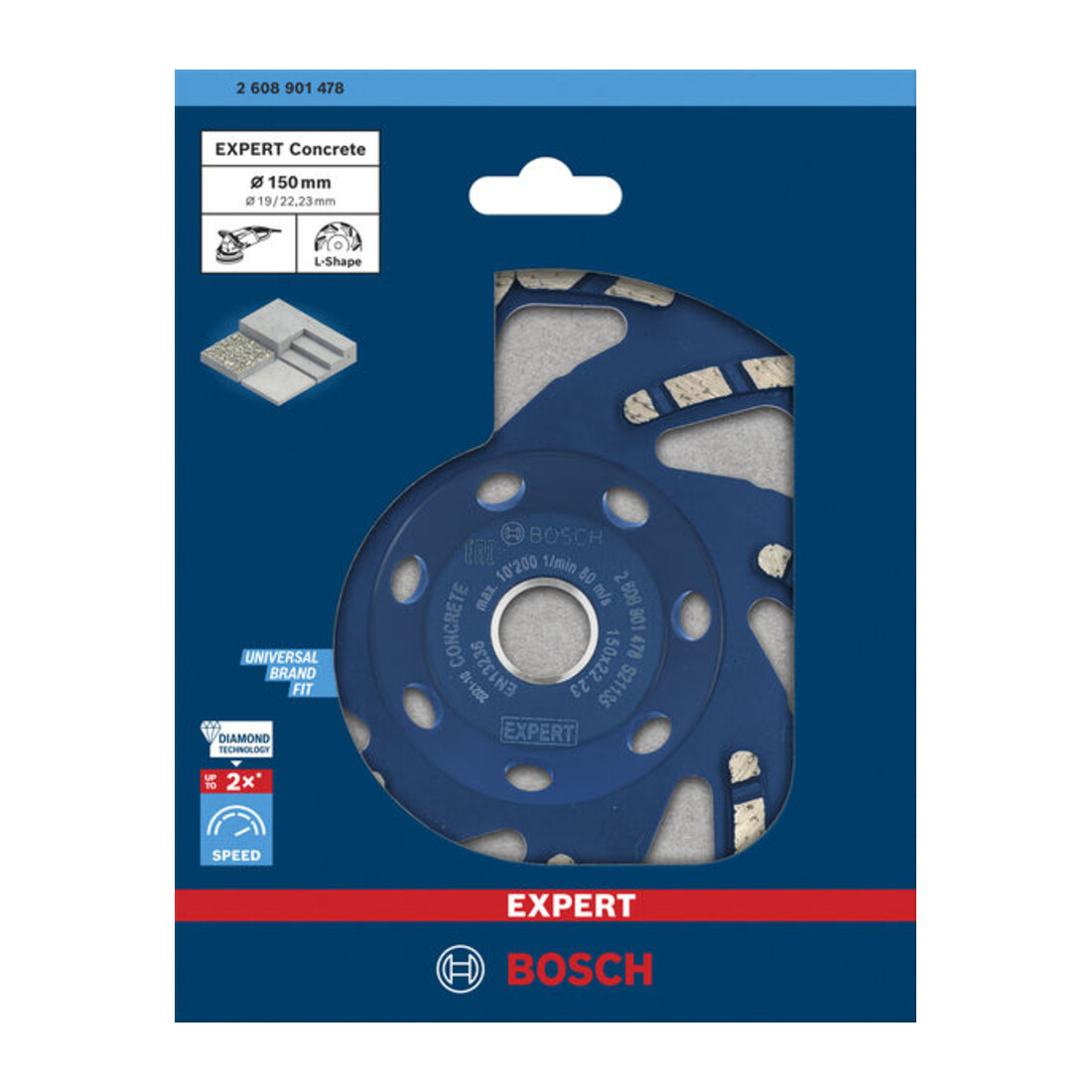 Bosch Mola a tazza EXPERT Concrete 150x22,23x4,5mm, per smerigliatrice per calcestruzzo