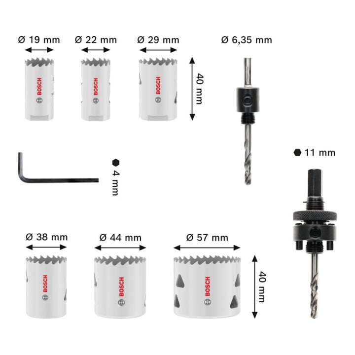 Bosch Multi-materiaal gatenzaagset met schroefdraad, 19; 22; 29; 38; 44; 57 x 40 mm