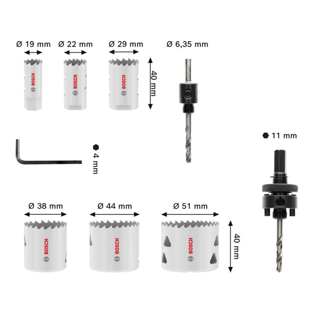 Bosch Multi Material gatenzaagset met schroefdraad, 19; 22; 29; 38; 44; 51 x 40 mm