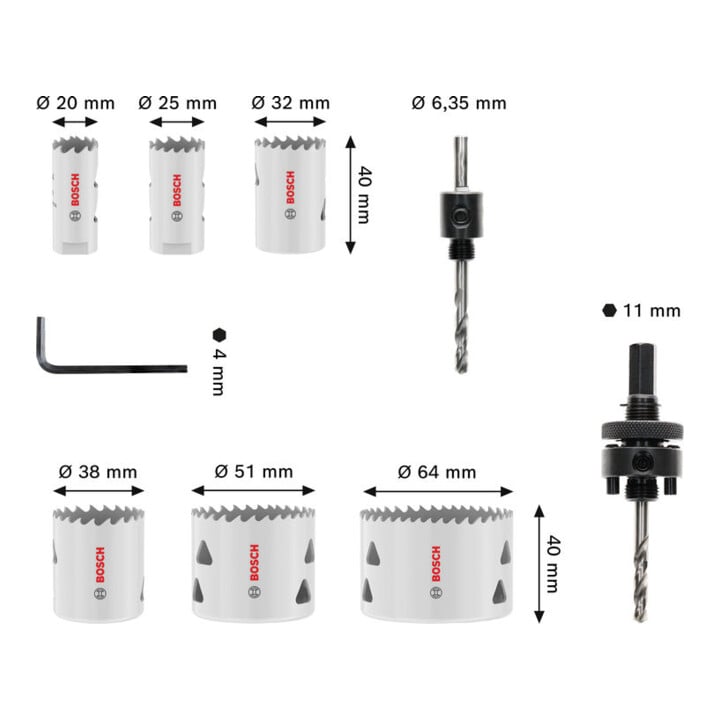 Bosch Multi Material gatenzaagset met schroefdraad, 20; 25; 32; 38; 51; 64 x 40 mm