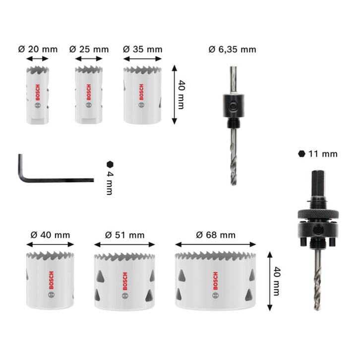 Bosch Multi Material gatenzaagset met schroefdraad, 20; 25; 35; 40; 51; 68 x 40 mm