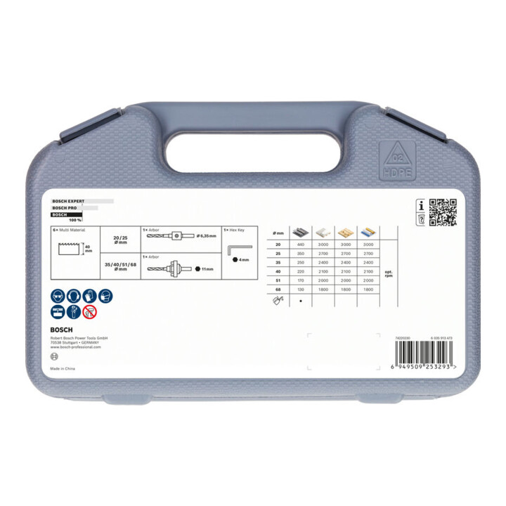 Bosch Multi Material gatenzaagset met schroefdraad, 20; 25; 35; 40; 51; 68 x 40 mm