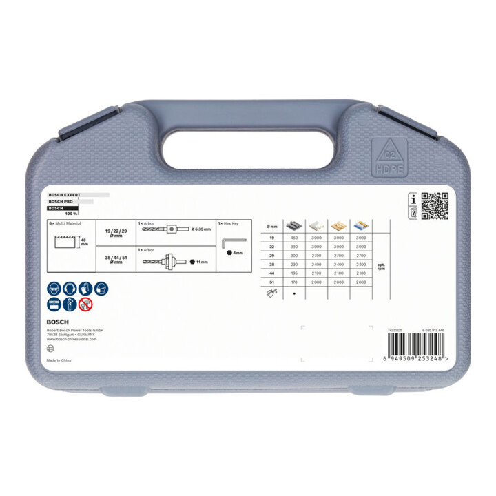 Bosch Multi Material Lochsägen-Set mit Gewinde, 19; 22; 29; 38; 44; 51 x 40 mm
