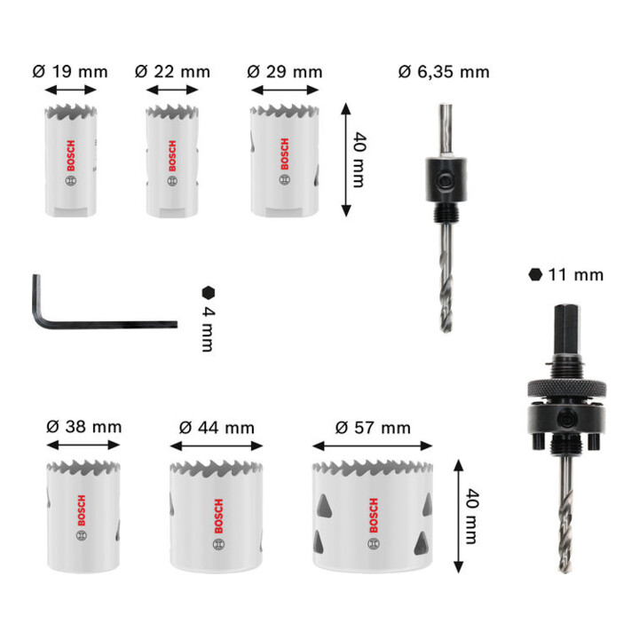 Bosch Multi Material Lochsägen-Set mit Gewinde, 19; 22; 29; 38; 44; 57 x 40 mm