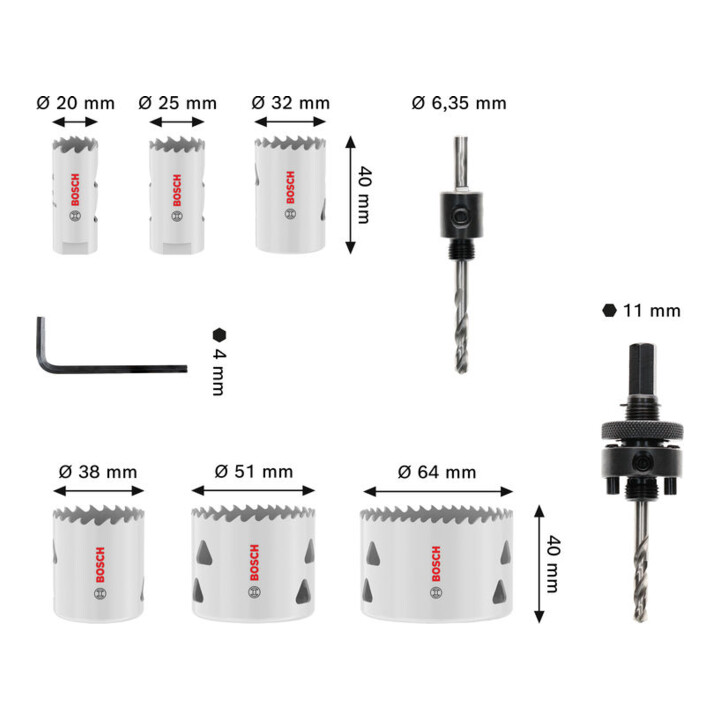 Bosch Multi Material Lochsägen-Set mit Gewinde, 20; 25; 32; 38; 51; 64 x 40 mm